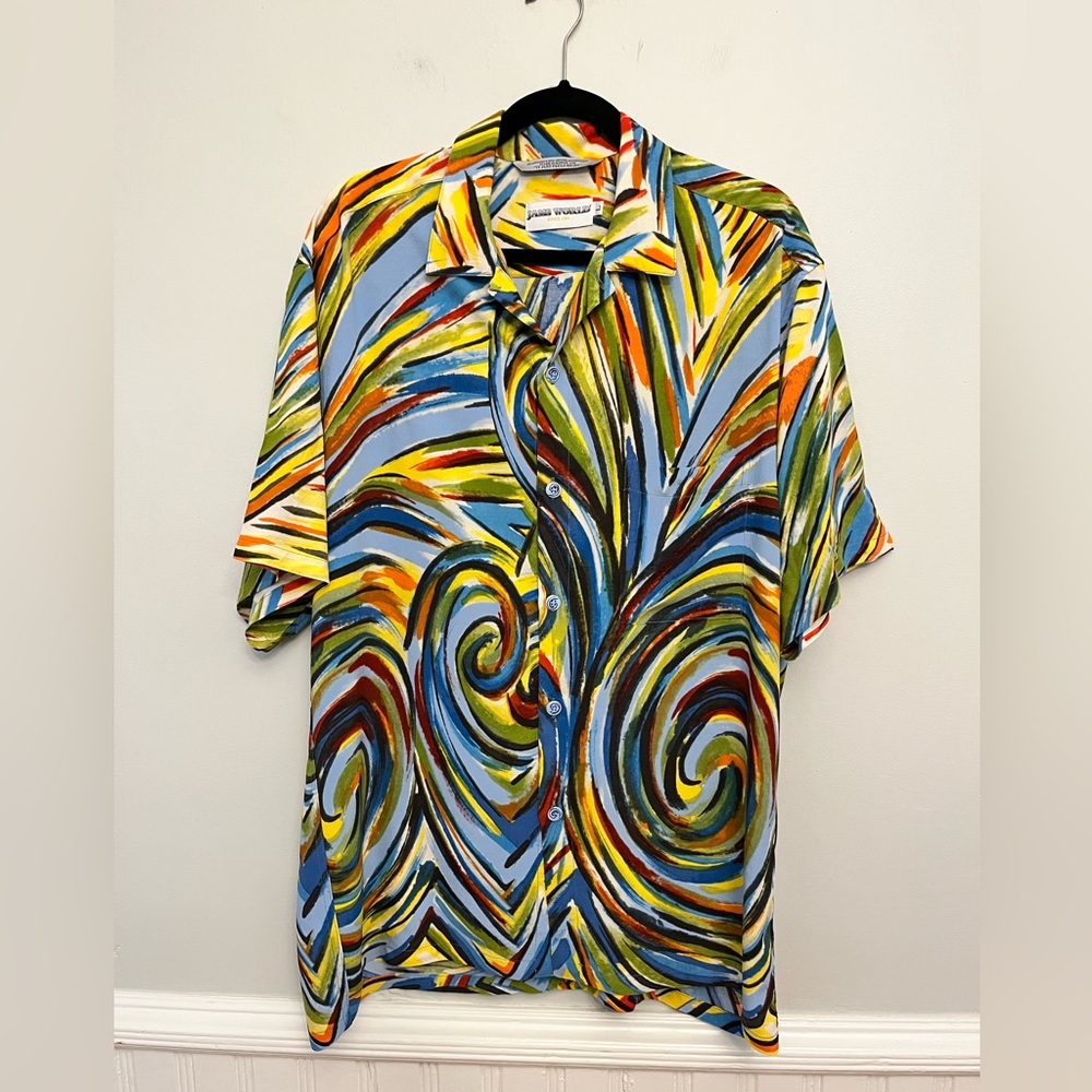 Jams World Multicolour Swirl Short Sleeve Button Down Hawaiian Shirt, Size Large